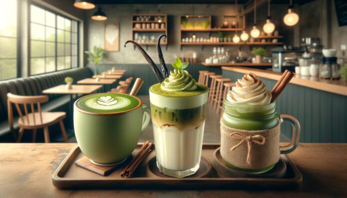 Immagine di varianti della bevanda Matcha Latte Drink Immagine di varianti della bevanda Matcha Latte Drink